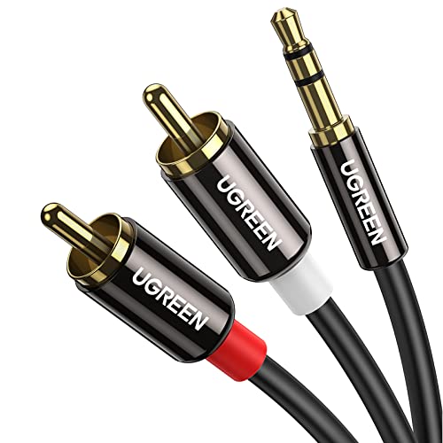 UGREEN 3.5mm to RCA Cable, 6.6FT 2RCA Male to Aux Audio Adapter, HiFi Sound | RCA to Aux Connector for Phone Speaker MP3 Tablet HDTV, Auxiliary 1/8 to RCA Cord Headphone Jack Y Splitter with Metal Shell - size: 6.6FT