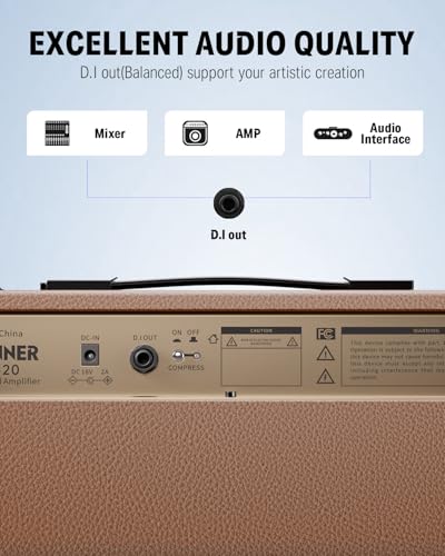 Donner DKA-20 Keyboard Amplifier 20 Watt Keyboard AMP with Aux in and Two Channels, Bass Guitar Amp, Piano Amplifier, Electronic Drum Speaker Support for Microphone Input - color: Modern Brown