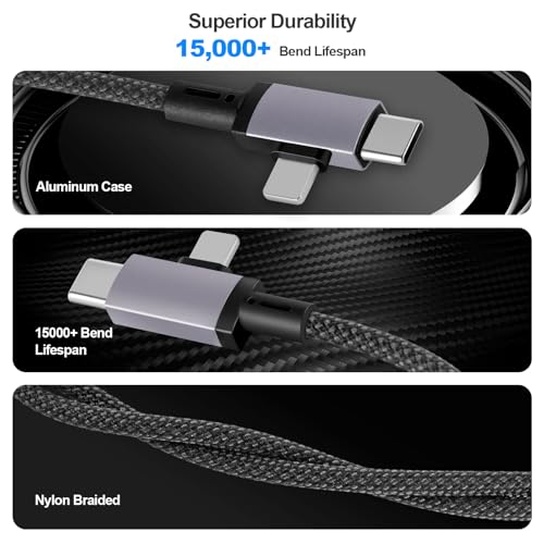 2 in 1 Lightning and USB C to 3.5mm Audio Auxiliary Jack Cable, Type C to Lightning 3.5mm Headphone Car Stereo Cable, Compatible with iPhone 16/15/14/13/12/11/X, Samsung Galaxy S24 S23 S22 S21 Note 20 - size: 6.6FT