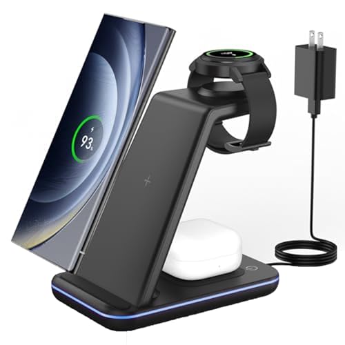 JoyGeek Wireless Charger for Samsung, 3 in 1 Charging Station for S26/S25/S24/S23/S22/S21/S20/Note20/Z Fold&Flip Series, Galaxy Watch8/7/6/5/4/3/Active2/1, Buds 3 Pro - color: Lividity