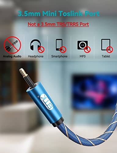 EMK® Toslink to Mini Toslink Digital Optical Audio Cables Nylon Braided S/PDIF Cable Fiber Optic Cables for Home Theater, Sound Bar, TV, PS4, Xbox, PlayStation and More(16.5ft/5m) - size: 16.5ft/5m