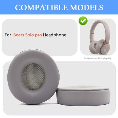 Adhiper Solo Pro Replacement Earpads for Beats Solo Pro Headphones (Grey) | Protein Leather Ear Pads,Noise Isolation Memory Foam Ear Cushion ,Durable ,Anti-Sweat,Soft and Comfortable - color: GRAY