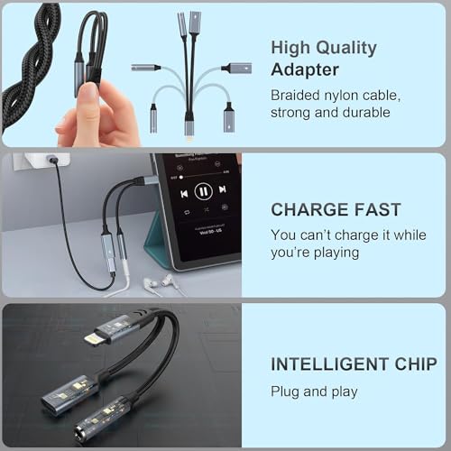 Lightning to 3.5mm Headphone Jack Adapter 【Apple MFi Certified】 2 in 1 iPhone Aux Audio & Charge Adapter, Phone Headphone Adapter Support Music+Charge+Mic+Control Compatible with iPhone 14 13 12 11