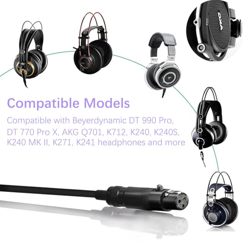 Aquelo Replacement Audio Cable Cord Compatible with Beyerdynamic DT 990 Pro, DT 770 Pro X, for AKG Q701, K712, K240, K240S, K240 MK II, K271, K241 Headphones Aux Cable with 6.35mm Adapter