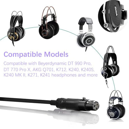 Aquelo Replacement Audio Cable Cord Compatible with Beyerdynamic DT 990 Pro, DT 770 Pro X, for AKG Q701, K712, K240, K240S, K240 MK II, K271, K241 Headphones Aux Cable with 6.35mm Adapter