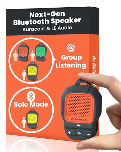 Avantree HomeBuddy - Auracast Clip-On Speaker, Red | Compact Bluetooth LE Audio speaker with Auracast sharing, hands-free. - color: Red, style: Single Wearable Clip-on Speaker