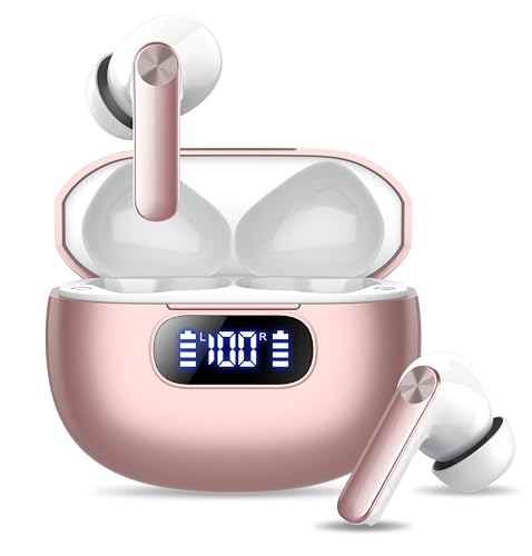 Wekily Wireless Earbuds, Bluetooth 5.3 Headphones LED Power Display, 2025 New Wireless Earphones, 4 ENC Noise Cancelling Mic, HiFi Stereo, 48H Playtime Mini Case IP7 Waterproof for iOS Android - color: Barbie Pink