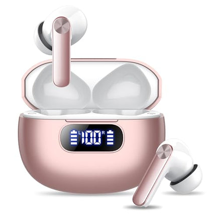 Wekily Wireless Earbuds, Bluetooth 5.3 Headphones LED Power Display, 2025 New Wireless Earphones, 4 ENC Noise Cancelling Mic, HiFi Stereo, 48H Playtime Mini Case IP7 Waterproof for iOS Android - color: Barbie Pink