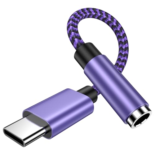 for iPhone 16e 17e 16 17 Pro Max Air, Headphone Earphone Jack Adapter | for iPhone 16 Plus, 15, 15 Pro, 15 Pro Max, 15 Plus, USB C to 3.5mm Headset Earbud Audio Adapter for Samsung Galaxy S25 Ultra - color: Purple