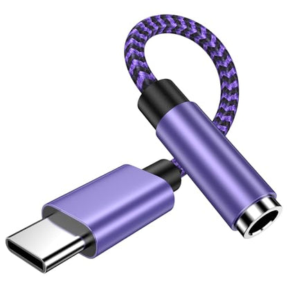 for iPhone 16e 17e 16 17 Pro Max Air, Headphone Earphone Jack Adapter | for iPhone 16 Plus, 15, 15 Pro, 15 Pro Max, 15 Plus, USB C to 3.5mm Headset Earbud Audio Adapter for Samsung Galaxy S25 Ultra - color: Purple