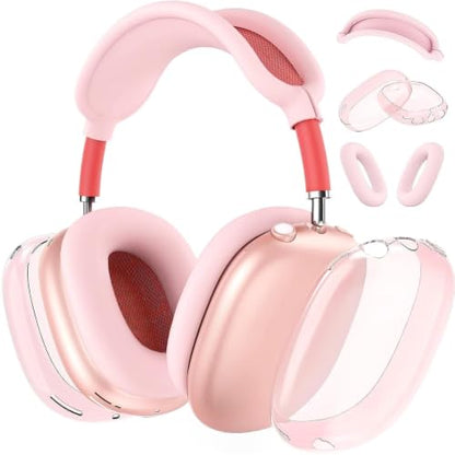 MOLOPPO Case Cover for AirPods Max Headphones, Silicone Ear Pad/Headband Cover/Clear Soft TPU Ear Cups, [3 in 1] Accessories Protector for Apple for AirPod Max (2024/2020), Pink | Anti-scratch Clear Soft TPU Ear Cups /Silicone Ear Pad Case /Headband Cover