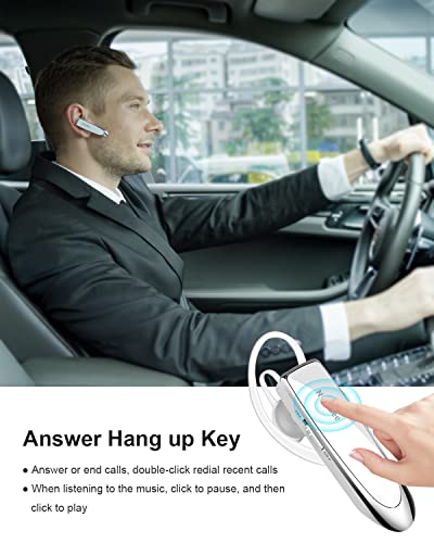 New Bee Bluetooth Earpiece V5.0 Wireless Handsfree Headset with Microphone 24 Hrs Driving Headset 60 Days Standby Time for iPhone Android Samsung Laptop Trucker Driver (White) - color: White