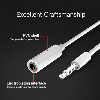 OLIREXD 2Pcs 3.5mm Headphone Extension Cable, 4 Pole Male to Female Headphone Jack Extender, 3ft Audio Extension Cable, White Headphone Extender Cable Compatible with PC, Tablet