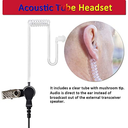 One Wire Walkie Talkies Earpiece with Mic Push to Talk (PTT) Mic 2 Pin Acoustic Tube Headset for Universal 2 Pin Baofeng UV-5R Retevis Kenwood Puxing Wouxun 2 Way Radio(Pack of 2)