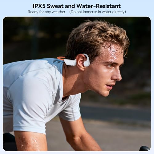 TECKNET Bone Conduction Headphones, Bluetooth V6.0 Open Ear Wireless Headphones, 10H Playtime & IPX5 Sweat Resistant, Secure Comfortable Fit Built-in Mic, Sports Earbuds for Running & Workout, White