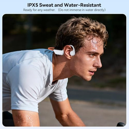 TECKNET Bone Conduction Headphones, Bluetooth V6.0 Open Ear Wireless Headphones, 10H Playtime & IPX5 Sweat Resistant, Secure Comfortable Fit Built-in Mic, Sports Earbuds for Running & Workout, White