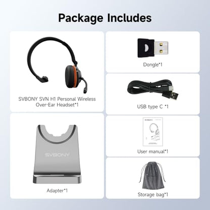 SVBONY SVN H1 Wireless Headset with Mic for Work | Bluetooth Headset with Joystick Mute and ENC Noise Cancelling,USB Dongle, Charging Base for Call Center, Computer