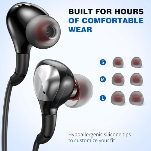 ASKUBSKU Wired Headphones Earbuds for School Laptop PC Chromebook, Black | Corded Ear Buds with 3.5mm Plug in Audio Jack Mic HiFi Stereo Clear Call Volume Control for Kindle Fire/Switch/Android