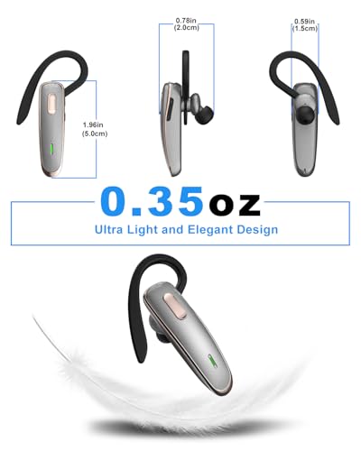 Bluetooth Earpiece V5.1, Wireless Hands-Free Headset with Noise Cancellation, Built-in Microphone for iPhone Android Business Calls - Grey - color: Grey, style: Single Bluetooth headset