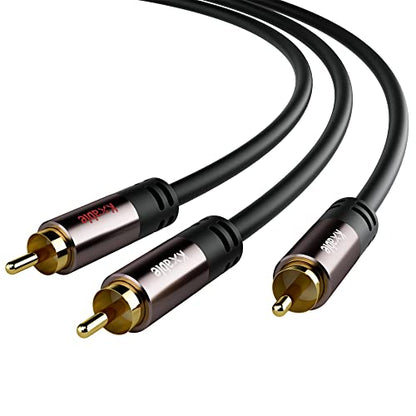 RCA Y-Adapter Splitter Cable (2 Pack-4FT+4FT), 1 RCA Male to 2 RCA Male Stereo Audio Subwoofer Cable, Bi-Directional, for Home Theater, Hi-Fi System, Amplifier, Speaker, 24K Gold Plated, OD:5.0MM - size: 4 Feet (2 Pack)