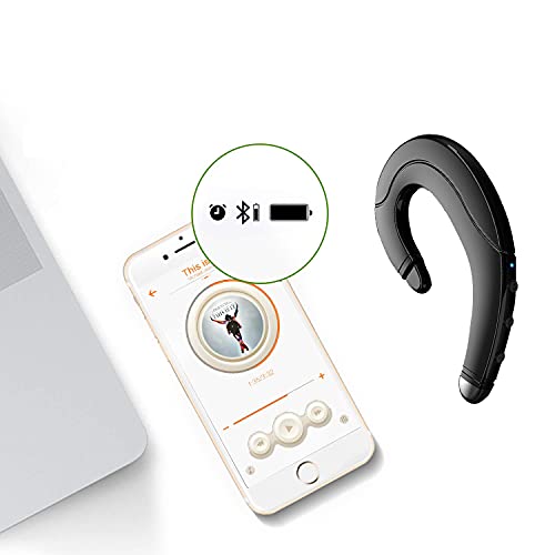 Ear Hook Bluetooth Headphone V5.0 with Mic, Painless Single Ear Wireless Headset 5 Hrs Playtime for Android Phones/iPhone X/8/7/6, Lightweight Non Bone Conduction Headphone with Ear Plug - Black