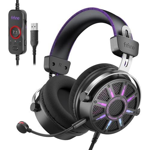 FIFINE Wired USB Gaming Headset with Open Back Design, Breathable Mesh Fabric, 7.1 Surround Sound, Vibrant RGB, in-line Control Box, Over-Ear Headphone with Mic for PC, PS5/PS4, Laptop, Mac - H19BP