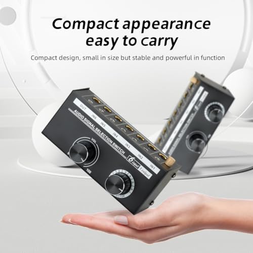 Audio Switcher -6-Way 3.5/6.35mm Stereo Audio Switch - Signal Source Switcher Selector Splitter Box with Line Controller, Black, 500735575