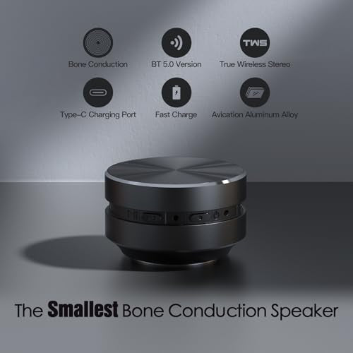 Docooler Bone Conduction Speaker, Mini Bone Conduction Portable Speaker, Small Speaker, Wireless Speaker Stereo Bass Sound Creative Portable Speaker, Built-in Mic Sound for Home,Outdoor (Black 1 Pack)
