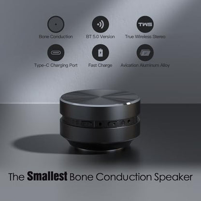 Docooler Bone Conduction Speaker, Mini Bone Conduction Portable Speaker, Small Speaker, Wireless Speaker Stereo Bass Sound Creative Portable Speaker, Built-in Mic Sound for Home,Outdoor (Black 1 Pack)