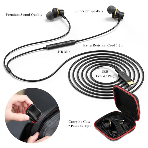 ACANDYA USB C Earbuds for iPhone 17 16 15 Pro/iPad 10th Gen Wired Earphones | USB Type C Headphone for Samsung Tab S11 S21 S26 Ultra S25 with Microphone Volume Control Noise Isolating HiFi Stereo Headset