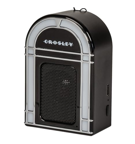 Crosley CR3046A-BK Mini Jukebox Portable Bluetooth Speaker, Black | Bluetooth In, 5 Color-Changing Light Modes, LED Lights Sync with Music, Rechargeable Lithium-Ion Battery - color: Black
