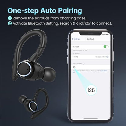 Wireless Earbuds Bluetooth 5.3 Headphones Stereo Ear Buds, ENC Noise Cancelling Mic,IPX7 Waterproof Earphones with Hook for Android iOS Smart Phone Laptop Computer Sports - Black