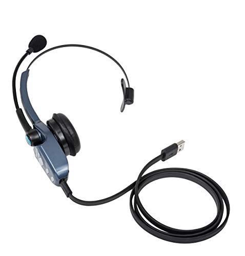 BlueParrott B250-XTS Mono Bluetooth Wireless Headphones 91% Noise Canceling Over Head Trucker Headset with Mic, Lightweight Design with Adjustable Headband, 20 hrs. Talk Time, Blue (Renewed)