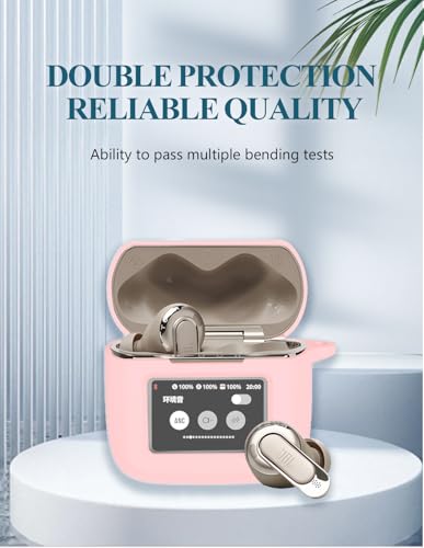 Case for JBL Tour Pro 3 - True Wireless Noise Cancelling Earbuds, Soft Silicone Protective Portable Scratch Shock Resistant with 2pack Screen Protector &Cleaner Kit & Carabiner & Lanyard，Pink - color: PINK