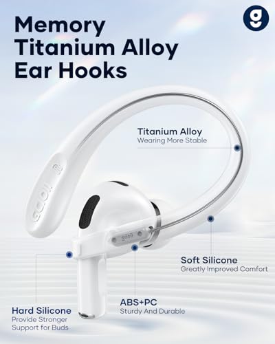 Titanium Alloy Ear Hooks for AirPods Pro 3/2/1, AirPods 4/3, White | Anti-Slip Sport Grip Accessories Compatible with AirPods, Added Anti-Lost Lanyard for Comfortable Secure Fit During Sports