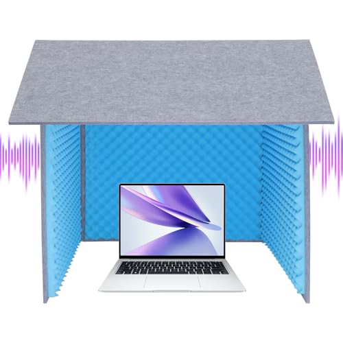 Desktop Soundproof Cover, 80x80cm Portable Vocal Isolation Booth with Acoustic Foam, Microphone Isolation Booth Cube, Noise Reducing Shield for Microphone, Streaming, and Office Privacy (Blue) - color: Blue