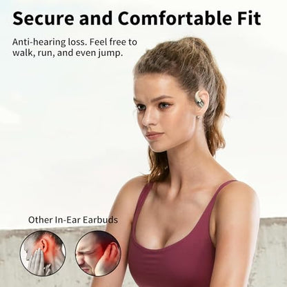 BUGANI Open Ear Headphones, Bluetooth 5.2 Open Ear Earbuds with Microphone, ENC Clear Talk, Immersive Stereo Sound, Fast Charging, 32H Playtime, Waterproof, White