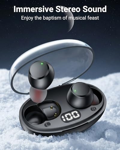 Wireless Earbuds Bluetooth 5.4, Mini Earbuds with LED Power Display, IPX8 Waterproof Headphones with Built-in Mic, Ultra-Light Stereo Earphones for Sports, Gym, Running, Workout