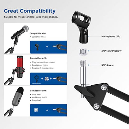 Neewer Microphone Arm Stand, Suspension Boom Scissor Mic Arm Stand with 3/8” to 5/8” Screw and Cable Ties Compatible with Blue Yeti, Snowball, Yeti X, Quadcast and Other Mics, Max Load 1.5kg - style: NW-35
