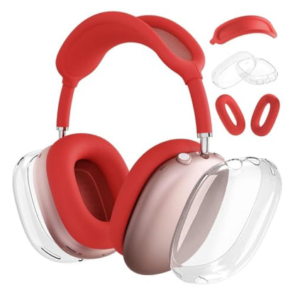 3 in 1 Case Cover for AirPods Max 2/1 (2026/2024/2020), Clear TPU Ear Cup/Silicone Earpad Case/Headband Cover, Anti-Scratch Accessories Set Compatible with Apple, Red - color: B2- Red