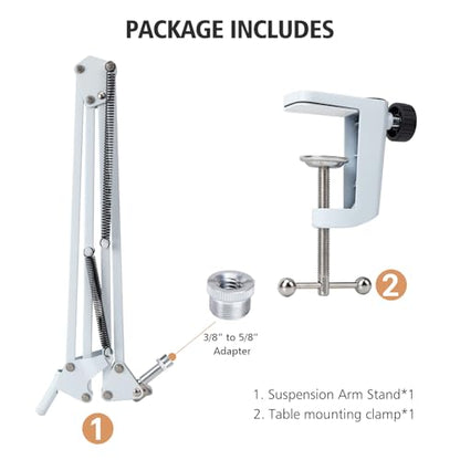 SUNMON White Boom Arm for Fifine K688 - Mic Boom Arm Compatible with Fifine Microphone, Mic Boom Arm with 3/8" to 5/8" Screw Adapter Clip, Microphone Boom Arm with Desk Clamp - color: Mic Arm for Fifine K688-White