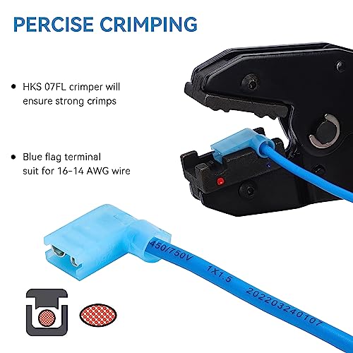 HKS 100 PCS Flag Spade Terminals 90 Degree Female - Blue 16-14 AWG - Nylon Quick Disconnect Wire Connector - Right Angle - Crimp Insulated - color: 100PCS Blue