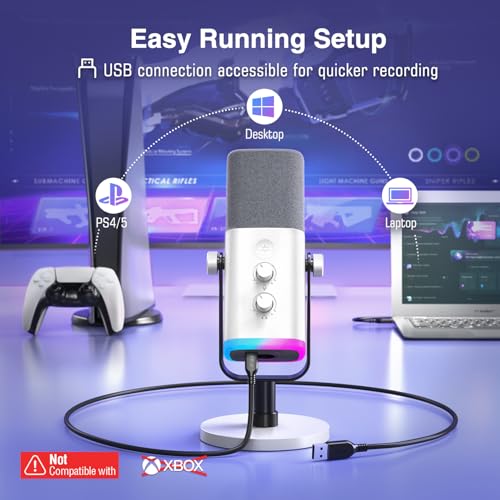 FIFINE Gaming XLR/USB Microphone with Studio Headphones Bundle, Recording Equipment Set with Headphone Jack, Volume Control, 3.5mm/6.35mm Plug Compatible with Mixer/Computer/Instrument (AM8+H8 White)