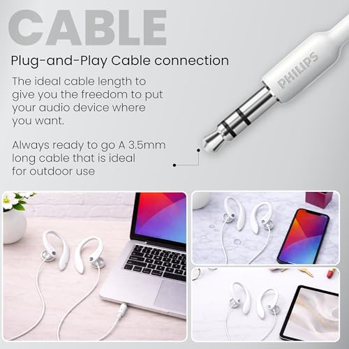 PHILIPS SHS3200WT Flexible Earhook Headphones, White - color: White, style: 3.5MM NO-MIC