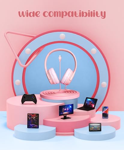 DyBaxa Kids Headphones,Wired On-Ear Foldable Headphones for Kids,Light Pink - color: Light Pink