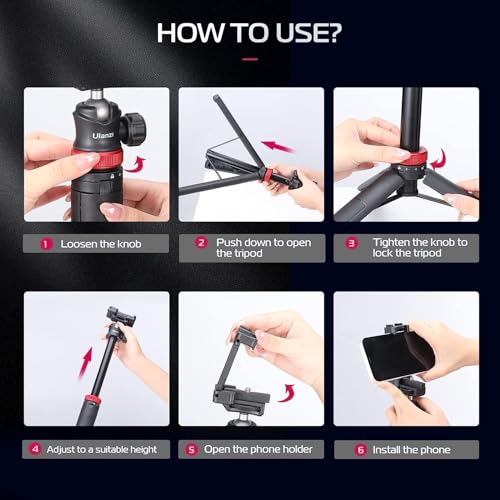 ULANZI MT-44 Auto Open Phone Tripod, 59" Extendable Selfie Stick Vlog Stand | 2-in-1 Phone Clip, Cold Shoe, 360° Ball Head Camera Tripod for iPhone Sony DJI Osmo Pocket 4 Nano Luna, Portable for Travel - color: BLACK