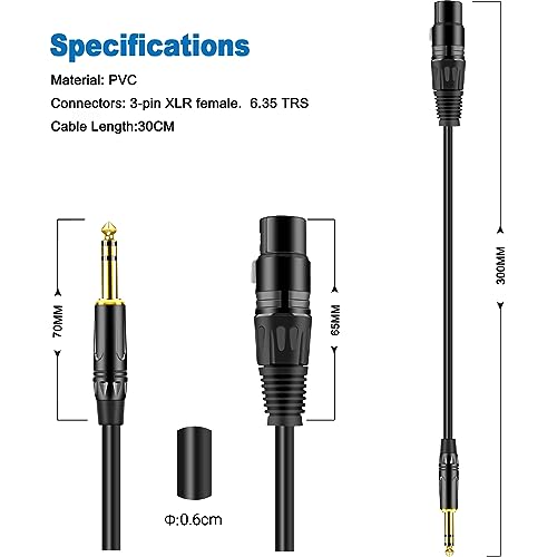 LanSenSu XLR to 1/4 TRS Stereo Adapter,XLR Female to 1/4 Inch (6.35mm) Stereo Balanced Microphone Stereo Audio Converter AdapterCable 2Pack- 11.8inch - size: 6.35mm to XLR Female-11.8in