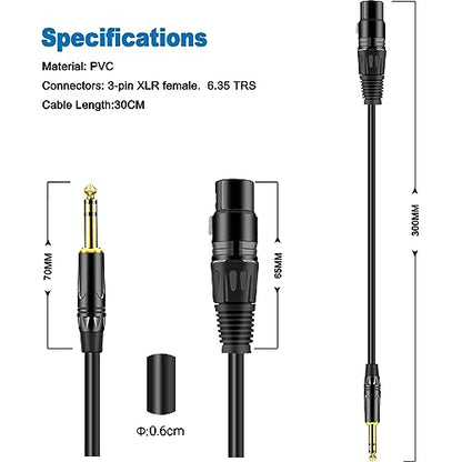 LanSenSu XLR to 1/4 TRS Stereo Adapter,XLR Female to 1/4 Inch (6.35mm) Stereo Balanced Microphone Stereo Audio Converter AdapterCable 2Pack- 11.8inch - size: 6.35mm to XLR Female-11.8in