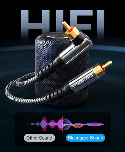 BlueRigger Subwoofer Cable 90D (35FT, RCA Audio, Dual Shielded, Gold Plated, Right Angled Male RCA Connectors) – Compatible with Subwoofer, Amplifier, Home Theater - size: 35FT