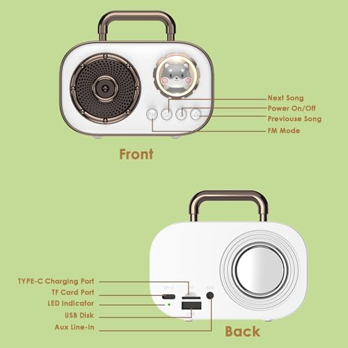 Wireless Bluetooth Speaker, Cute Mini Portable Speaker, Loud Sound,4H Playtime, Mic,TF/SD Card, Aux Line,Water-Proof for iOS Android Smartphone Home Office Gift Ideas White - color: White